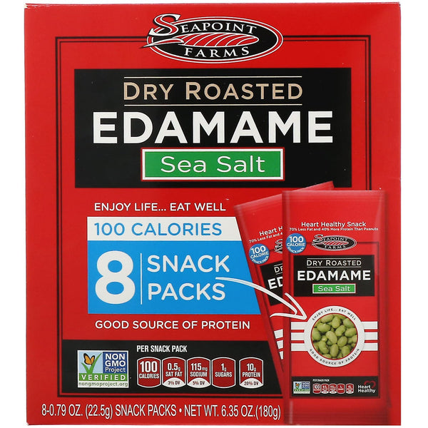 Seapoint Farms, Dry Roasted Edamame, Sea Salt, 8 Snack Packs, 0.79 oz (22.5 g) Each - The Supplement Shop