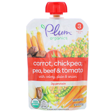 Plum Organics, Organic Baby Food, Stage 3, Carrot, Chickpea, Pea, Beef & Tomato, 4 oz (113 g)