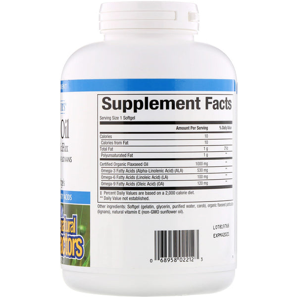 Natural Factors, Omega Factors, Flaxseed Oil, 1000 mg, 360 Softgels - The Supplement Shop