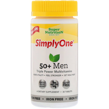 Super Nutrition, SimplyOne, 50+ Men, Triple Power Multivitamins, Iron Free, 30 Tablets
