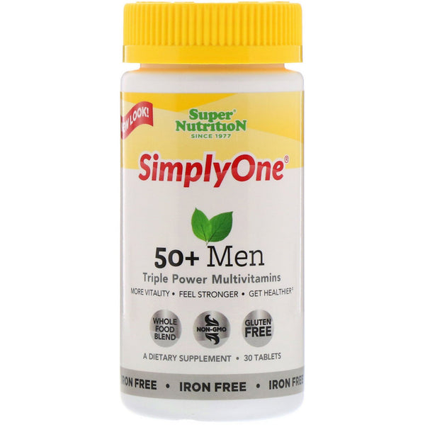 Super Nutrition, SimplyOne, 50+ Men, Triple Power Multivitamins, Iron Free, 30 Tablets