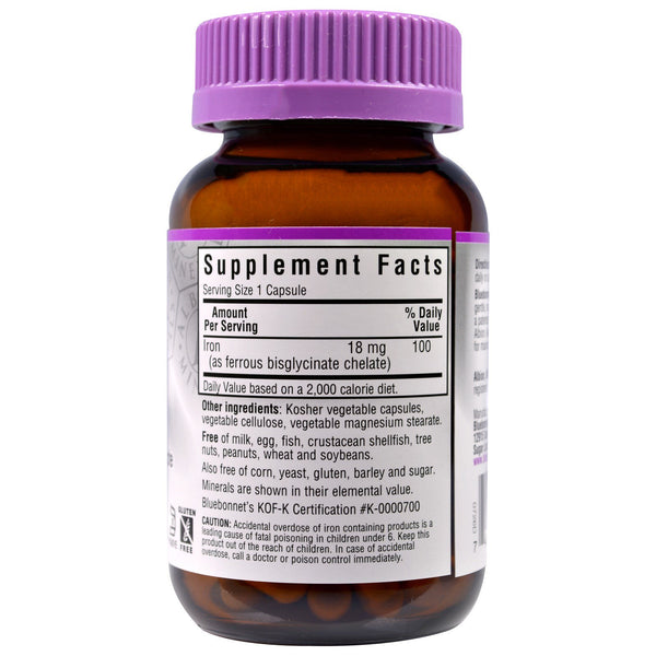 Bluebonnet Nutrition, Chelated Iron, 18 mg, 90 Veggie Caps - The Supplement Shop