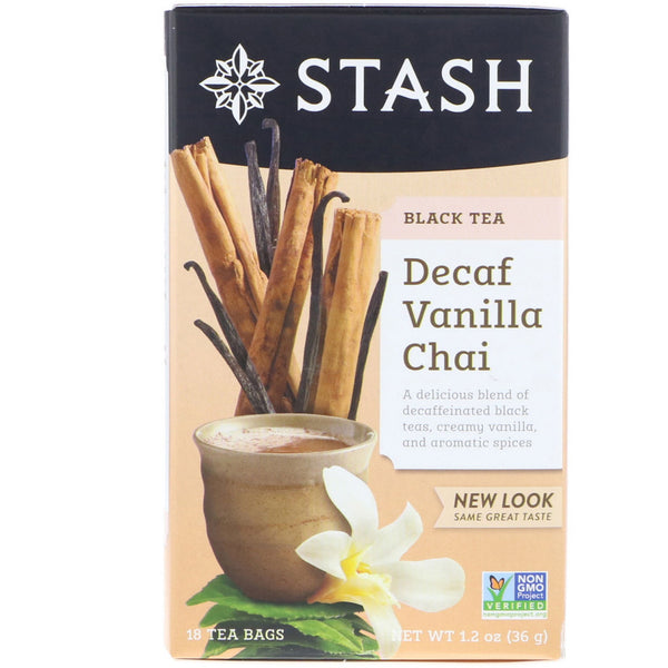 Stash Tea, Black Tea, Decaf Vanilla Chai, 18 Tea Bags, 1.2 oz (36 g) - The Supplement Shop