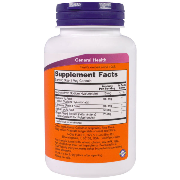 Now Foods, Hyaluronic Acid, Double Strength, 100 mg, 120 Veg Capsules - The Supplement Shop