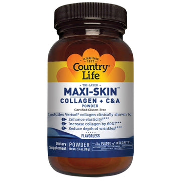 Country Life, Tri-Layer Maxi-Skin Collagen + C & A Powder, Flavorless, 2.74 oz (78 g)