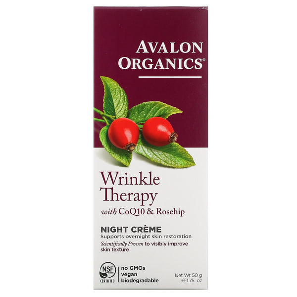 Avalon Organics, Wrinkle Therapy, With CoQ10 & Rosehip, Night Creme, 1.75 oz (50 g) - The Supplement Shop