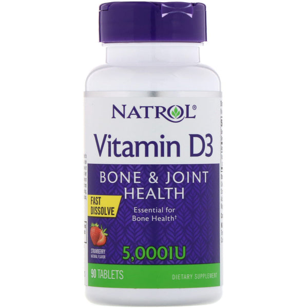 Natrol, Vitamin D3, Fast Dissolve, Strawberry Flavor, 5,000 IU, 90 Tablets - The Supplement Shop