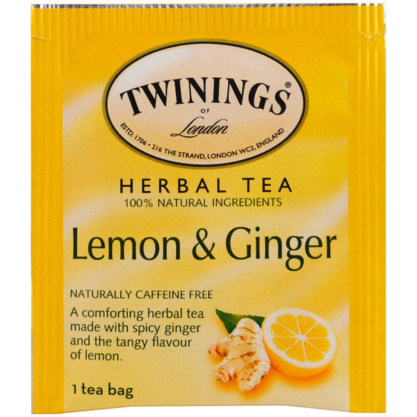 Twinings, Herbal Tea, Lemon & Ginger, Caffeine Free, 25 Tea Bags, 1.32 oz (37.5 g) - The Supplement Shop