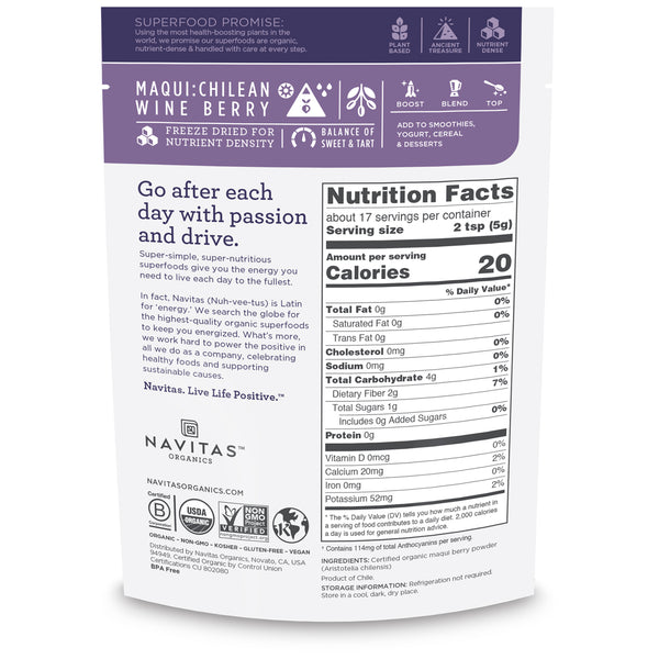Navitas Organics, Organic Maqui Powder, Tart Berry, 3 oz (85 g) - The Supplement Shop