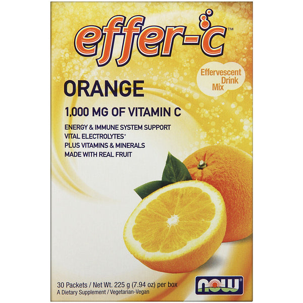 Now Foods, Effer-C, Effervescent Drink Mix, Orange, 30 Packets, 7.5 g Each - The Supplement Shop