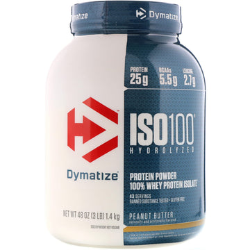 Dymatize Nutrition, ISO 100 Hydrolyzed, 100% Whey Protein Isolate, Peanut Butter, 3 lbs (1.4 kg)