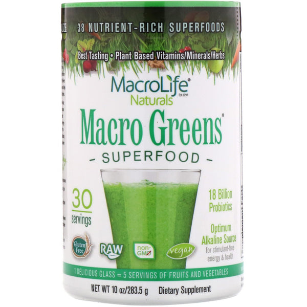 Macrolife Naturals, Macro Greens, Nutrient - Rich Superfoods, 10 oz (283.5 g) - The Supplement Shop