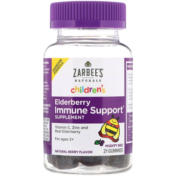 Zarbee's, Children's Mighty Bee, Elderberry Immune Support, Natural Berry Flavor, 21 Gummies