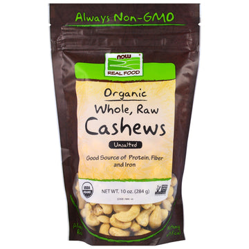 Now Foods, Real Food, Organic, Whole, Raw Cashews, Unsalted, 10 oz (284 g)