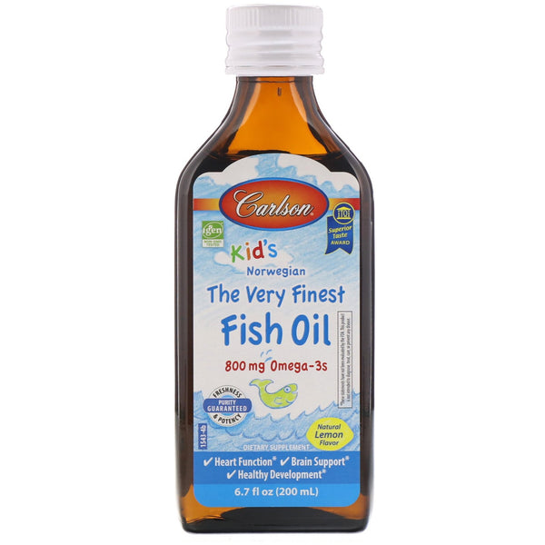 Carlson Labs, Kid's, Norwegian, The Very Finest Fish Oil, Natural Lemon Flavor, 800 mg, 6.7 fl oz (200 ml) - The Supplement Shop