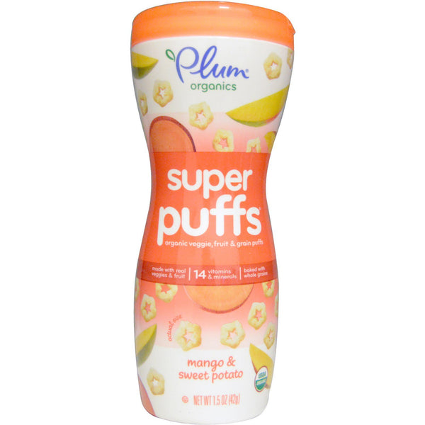 Plum Organics, Super Puffs, Organic Veggie, Fruit & Grain Puffs, Mango & Sweet Potato, 1.5 oz (42 g) - The Supplement Shop