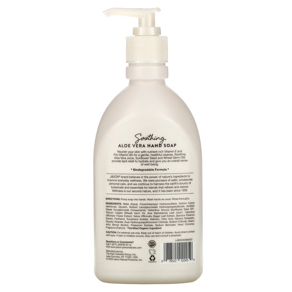 Jason Natural, Hand Soap, Soothing Aloe Vera, 16 fl oz (473 ml) - The Supplement Shop