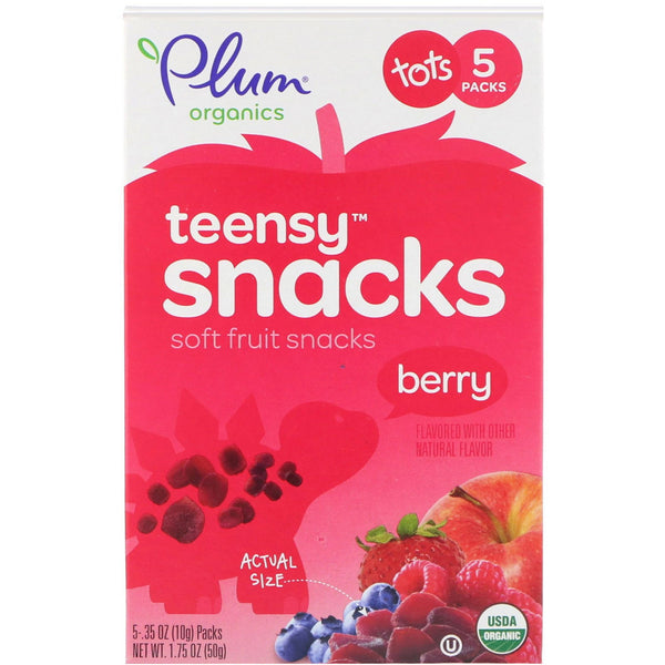 Plum Organics, Tots,Organic Teensy Soft Fruits Snacks, Berry, 12+ Months, 5 Packs, .35 oz (10 g) Each - The Supplement Shop
