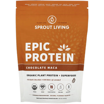 Sprout Living, Epic Protein, Organic Plant Protein + Superfoods, Chocolate Maca, 1 lb (455 g)