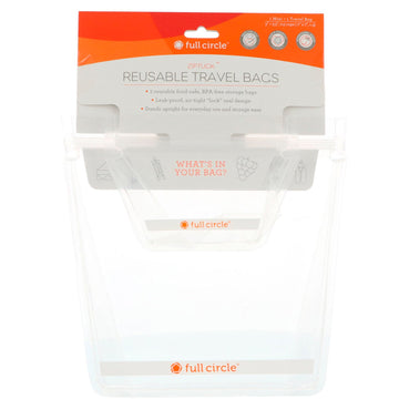 Full Circle, ZipTuck, Reusable Travel Bags, Clear, 1 Mini + 1 Travel