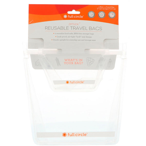 Full Circle, ZipTuck, Reusable Travel Bags, Clear, 1 Mini + 1 Travel - The Supplement Shop