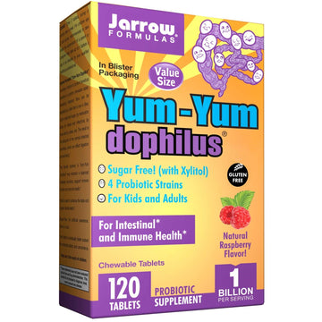 Jarrow Formulas, Yum-Yum Dophilus, Sugar-Free!, Natural Raspberry Flavor, 120 Chewable Tablets