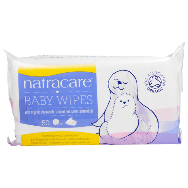 Natracare, Baby Wipes with Organic Chamomile, Apricot and Sweet Almond Oil, 50 Wipes - The Supplement Shop