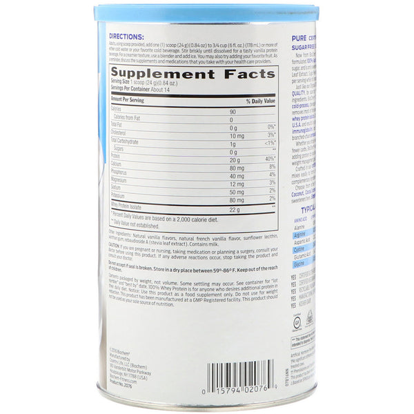 Biochem, 100% Whey Protein, Sugar Free, Vanilla, 11.8 oz (336 g) - The Supplement Shop