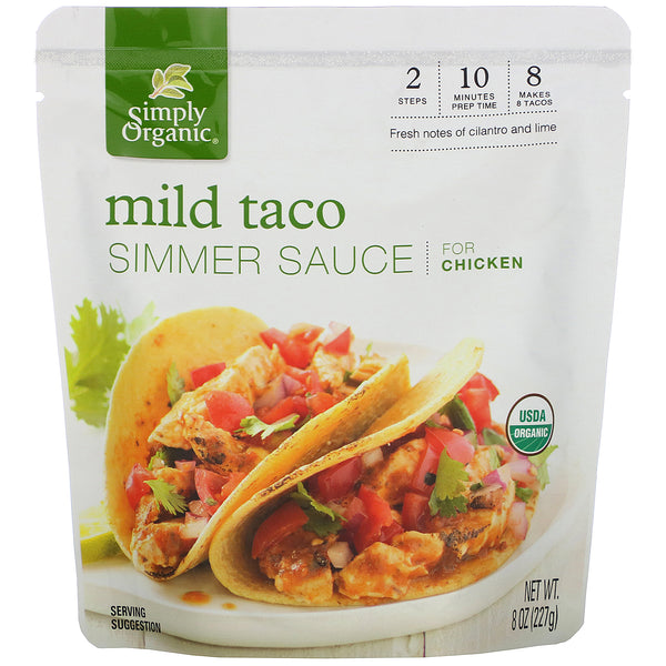 Simply Organic, Organic Simmer Sauce, Mild Taco, For Chicken, 8 oz (227 g) - The Supplement Shop