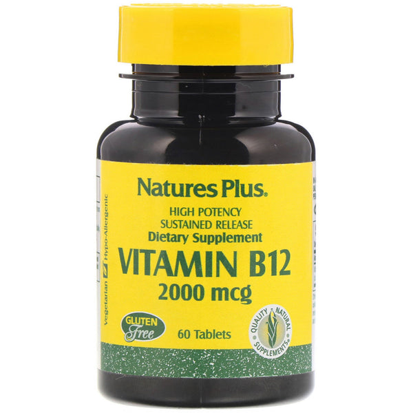 Nature's Plus, Vitamin B-12, 2000 mcg, 60 Tablets - The Supplement Shop