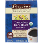 Teeccino, Roasted Herbal Tea, Dandelion Dark Roast, Organic, Caffeine Free, 10 Tea Bags, 2.12 oz (60 g) - The Supplement Shop