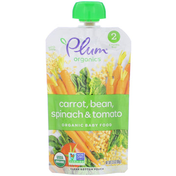 Plum Organics, Organic Baby Food, Stage 2, Carrot, Bean, Spinach & Tomato, 3.5 oz (99 g)