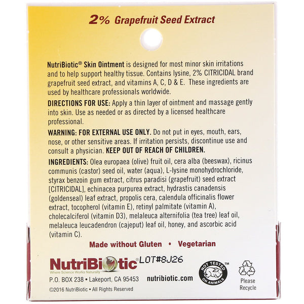 NutriBiotic, Skin Ointment, 2% Grapefruit Seed Extract with Lysine, .5 fl oz (15 ml) - The Supplement Shop