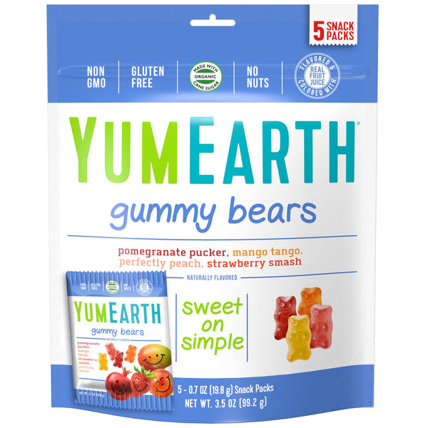 YumEarth, Gummy Bears, Assorted Flavors, 5 Snack Packs, 0.7 oz (19.8 g) Each - The Supplement Shop