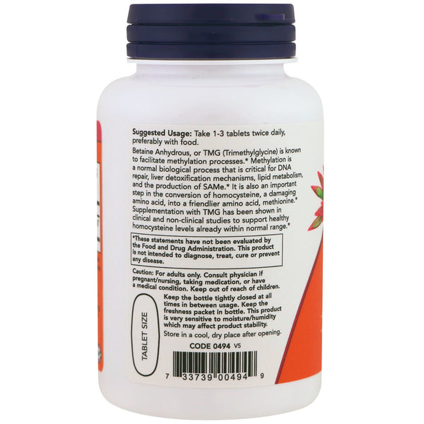 Now Foods, TMG, 1,000 mg, 100 Tablets - The Supplement Shop