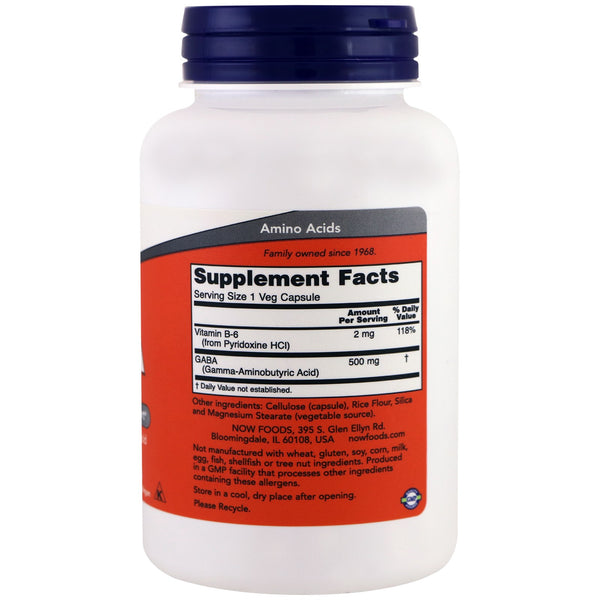 Now Foods, GABA, 500 mg, 200 Veg Capsules - The Supplement Shop