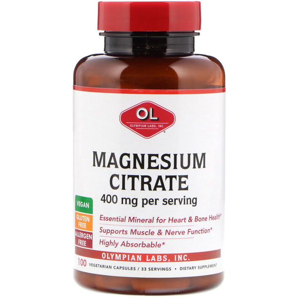 Olympian Labs, Magnesium Citrate, 400 mg, 100 Vegetarian Capsules - The Supplement Shop