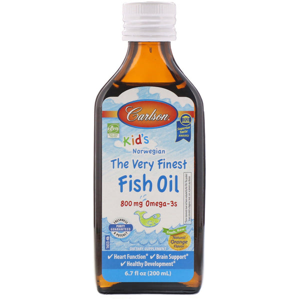 Carlson Labs, Kid's, Norwegian, The Very Finest Fish Oil, Natural Orange Flavor, 800 mg, 6.7 fl oz (200 ml) - The Supplement Shop