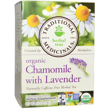 Traditional Medicinals, Herbal Teas, Organic Chamomile with Lavender, Naturally Caffeine Free, 16 Wrapped Tea Bags, .85 oz (24 g)