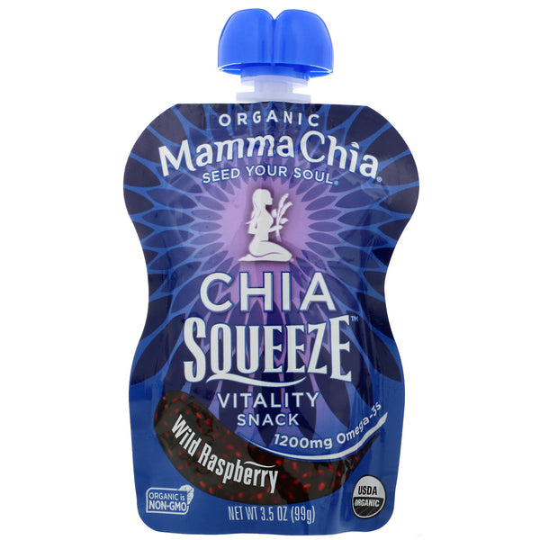 Mamma Chia, Organic Chia Squeeze, Vitality Snack, Wild Raspberry, 8 Squeezes, 3.5 oz (99 g) Each - The Supplement Shop