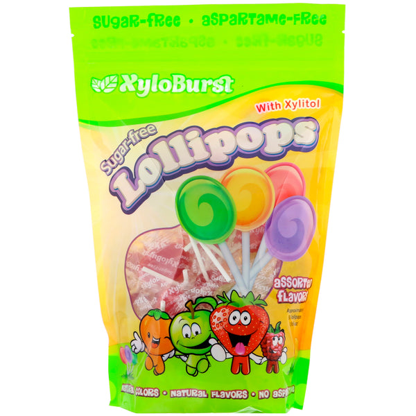 Xyloburst, Sugar-Free Lollipops with Xylitol, Assorted Flavors, 50 Lollipops (18.6 oz) - The Supplement Shop