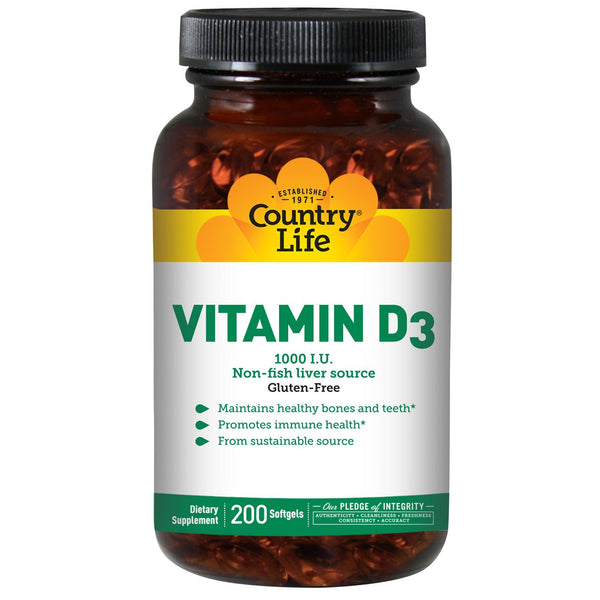 Country Life, Vitamin D3, 1000 IU, 200 Softgels - The Supplement Shop