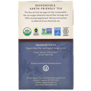 Choice Organic Teas, Organic Earl Grey, Black Tea, 16 Tea Bags, 1.12 oz (32 g)