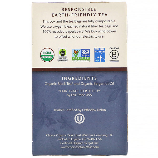 Choice Organic Teas, Organic Earl Grey, Black Tea, 16 Tea Bags, 1.12 oz (32 g) - The Supplement Shop