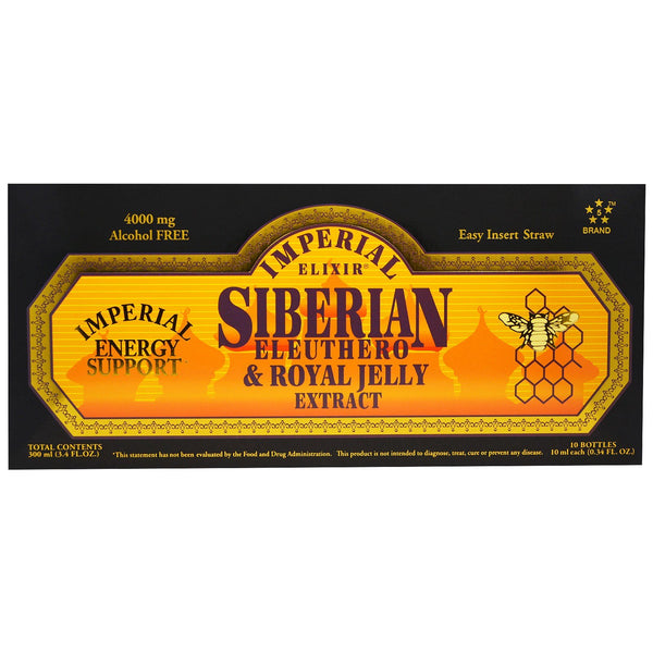 Imperial Elixir, Siberian Eleuthero & Royal Jelly Extract, Alcohol Free, 4000 mg, 10 Bottles, 0.34 fl oz (10 ml) Each - The Supplement Shop
