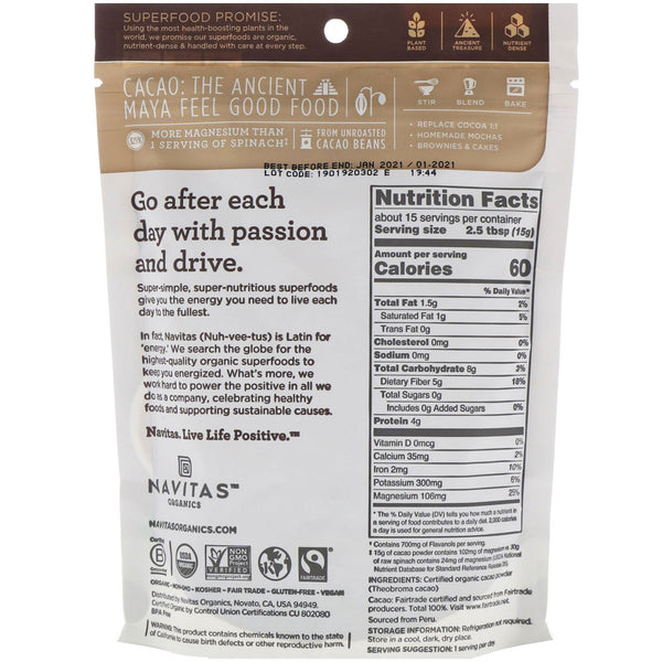 Navitas Organics, Organic Cacao Powder, 8 oz (227 g) - The Supplement Shop