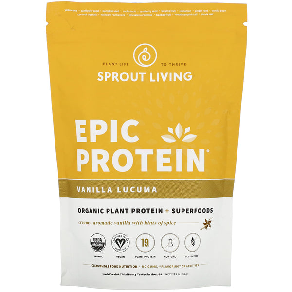 Sprout Living, Epic Protein, Organic Plant Protein + Superfoods, Vanilla Lucuma, 1 lb (455 g) - The Supplement Shop