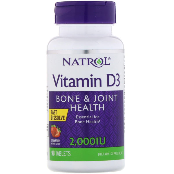 Natrol, Vitamin D3, Fast Dissolve, Strawberry, 2,000 IU, 90 Tablets - The Supplement Shop