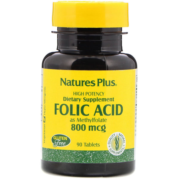Nature's Plus, Folic Acid, 800 mcg, 90 Tablets - The Supplement Shop