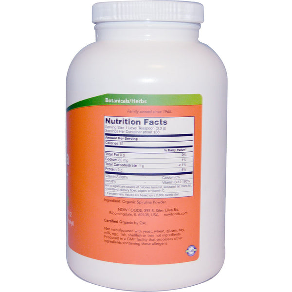 Now Foods, Certified Organic Spirulina Powder, 1 lb (454 g) - The Supplement Shop